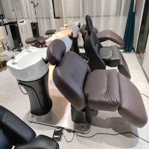 Factory New Arrival Comfortable Modern Brown Hair Washing Electric Shampoo Chairs With Bowl