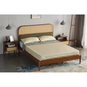 Factory Nordic Hotel Home Bedroom Furniture Solid Wood Frame Bed Rattan Cane Double 1.5m 1.8m Bed