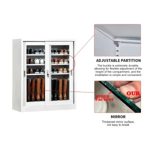 Factory OEM Metal Shoe Display Rack Cabinet Full Glass Sliding Door Dustproof Adjustable Shelves Shoe Storage for Entrance Use