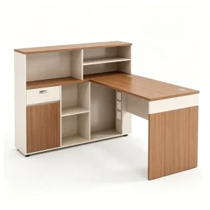 Factory OEM Modern L Shaped Office Workstation Desk Wooden Staff Computer Desk With Storage Cabinet and Bookshelf