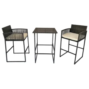 Factory OEM ODM Outdoor Wicker Bar Furniture Set PE Rattan Bar Table and Arm Bar Stools All Weather Patio Bar Set