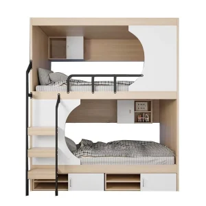 Factory OEM Space Saving Bunk Bed King Queen Size Solid Wood with Safety Guardrail and Ladders for Bedroom Hostel Youth Hostel
