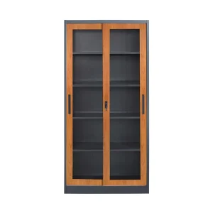 Factory Outlet Office Garage Steel Sliding Cabinet Glass Door Metal Display Bookshelf File Cabinet