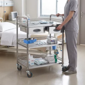Factory Price 3 Layer 2 Drawer Ordinary Drawer Stainless Steel Medical Hospital Trolley Carts with Silent Casters