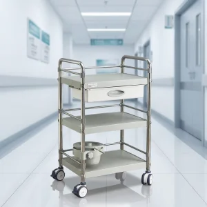 Factory Price 3 Layer Single Drawer Stainless Steel Plastic Medical Trolley with Cassette for Hospitals and Clinics