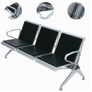 Factory Price Airport Hospital Mall School Customer Waiting Chairs Gang Chair Seating Iron PVC Leather Cushion 3 Seats Tandem