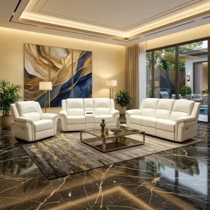 Factory Price Breathable Air Leather 1 2 3 White Recliner Sofa Set Furniture for Home Living Room