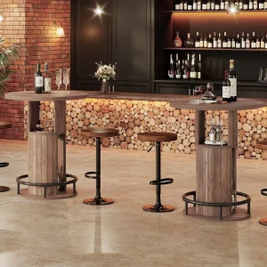 Factory Price Custom OEM ODM Wood Bistro Bar Table High Round Wine Bar Cabinet Table with Storage for Home and Bar