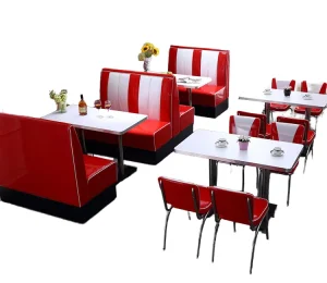Factory Price Customized Modern Durable Commercial Restaurant Burger Shop Cafe Rock Slab Table Leather Booth Dining Chair Set
