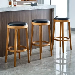 Factory Price Leather Upholstery Wooden Bar Counter Stools Vintage Custom Luxury Wooden Kitchen High Stool Nordic bar Chair