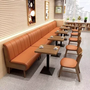 Factory Price Luxury Restaurant Wood Tables and Chairs Half Round Orange Restaurant Booth Seating Restaurant Sets for Fast Food