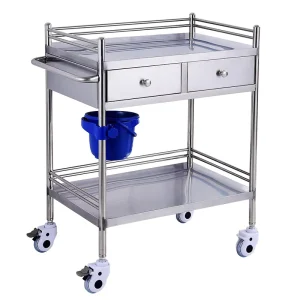 Factory Price Modern 3 tier 201 304 Stainless Steel Hospital Medicine Trolley Treatment Cart 2 Drawers Lightweight Silent
