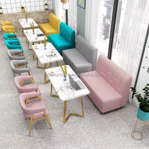 Factory Price Modern Cafe Table and Booth Sofa Set with Metal Frame for Commercial Restaurant Furniture One Stop Solution