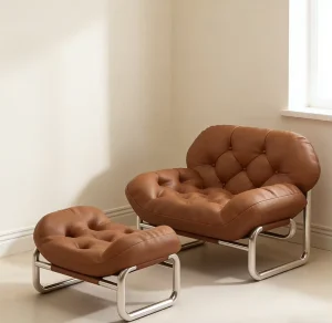 Factory Price Single Sofa Durable Leather Upholstery Button Tufted Design Lounge Chair Home Office