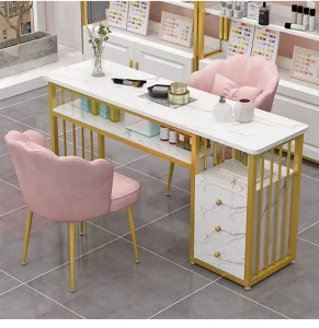 Factory Priced Luxury Manicure Table with Metal Frame for Nail Salon Furniture Beauty Station and Living Room Use