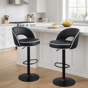 Factory Sale Ergonomic Backrest Black Upholstered Durable Metal Base Bar Stools Luxury Bar Stools for Kitchen