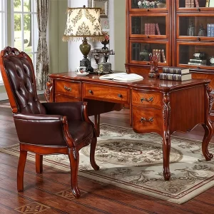 Factory Solid Wood Carved Desk Antique Design Office Desk with 5 Drawers Hotel Computer Table Writing Table