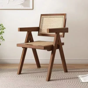 Factory Solid Wood Rattan Dining Chairs Durable Eco Friendly Backrest Stable Contemporary Modern Style for Home Hotels