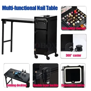 Factory Sport Nail Table With Lighted Mirror Manicure Desk with Drawer Makeup Case for Salon Studio