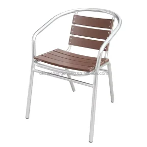 Factory Stacking Outdoor Aluminum Wood Bistro Cafe Armrest Restaurant Wooden Dining Chairs
