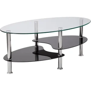 Factory Straight Hair Tempered Glass Small Apartment Tea Simple Coffee Table Modern Office Living Room Double Oval