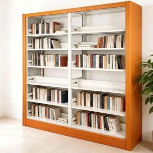 Factory Supplier Metal and Wooden Bookcase Double Side Storage Bookshelf for School Library Furniture
