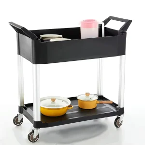 Factory Supplier Two Layers Alloy and Plastic Kitchen Hotel Room Service Trolley With 4 Wheels