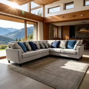Factory Supply Hotel Upholstery Corner Sectional Seating Open Living Room Furniture Vila Wooden Frame Fabric L Shape Sofa Set