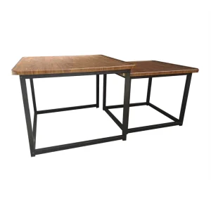 Factory Supply Minimalist Style Nesting Coffee Table 2 Pcs Square Wood Grain Nestable Side Table for Living Room