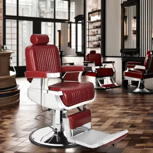 Factory Supply Red Leather Stainless Steel Reclining Salon Haircut Barber Chair for Salon Barber Shop Furniture