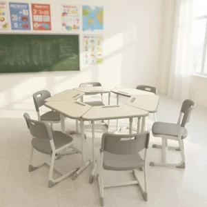 Factory Trapezoidal Single Table Collaborative 6-Seat Round Table Training Room Desk University Student Study for Group Activity