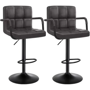 Factory Tufted Leather Bar Stool With Armrest 360 Swivel Height Adjustable Bar Chair for Home Kitchen Island