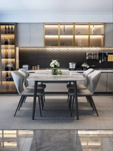Factory direct Slate Dining Table Sets Metal Legs Sintered Stone Tabletop Modern Style for Hotel Restaurant Furniture