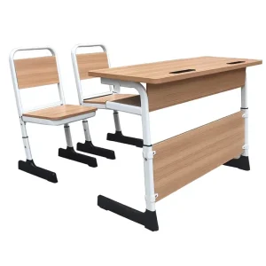 Factory direct sale Adjustable Double-person Student Desk and Chair Set with Pen Holder Suitable for Classrooms School Furniture