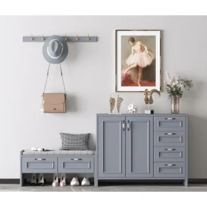 Family Friendly Multi Section Shoe Cabinet with Kid Friendly Hanging Rods Modular Shoe Cabinet