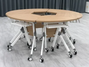 Fan Shape Portable Foldable Rolling Training Desk For Classroom Sector Shaped Movable Folding Table With Casters Office Table