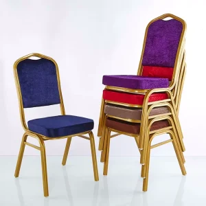 Fancy Luxury Stackable Rental Gold Metal Iron Steel Wedding Banquet Hotel Chairs for Church