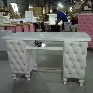 Fancy White Wood Double Modern Manicure Thigh Artist Hand Glass Salon Furniture protection De Luxury Large Black Nail Table