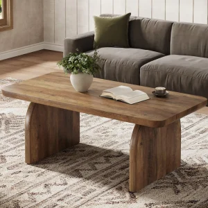 Farmhouse Coffee Table 47 Inches Wooden Center Tables with Rounded Corners Rectangular Living Room Tables