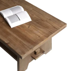 Farmhouse Mid Century Modern Solid Firwood Tabletop Coffee Table 43.4 Inches Brown Living Room