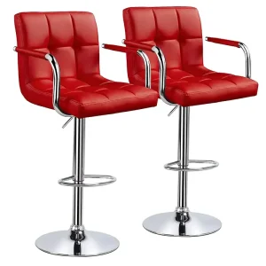 Fashion Design Red Bar Stool PU Leather Swivel Adjustable Bar Stools With Armrest and Backrest