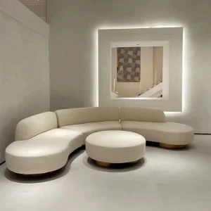 Fashion Design Round Living Room White Sofa Set Hotel Reception Luxury Lobby Sofa Curved 6 Seat Big Couch