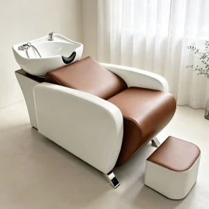 Fashion Hairdresser Commercial Ceramic Basin Sponge Water Bed Simple Barber Shop Half lying Light Luxury Hair Shampoo Chair