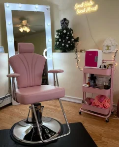 Fashion Style Custom Beauty Lounge Makeup Chair Nail Shop Pink Eyebrow Chair Back Adjustable Lay Down Chair Reclining