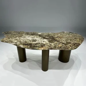 Fashion Unique Design Irregular Natural Marble Top Coffee Table Brushed Yellow Bronze Base for Home Decor