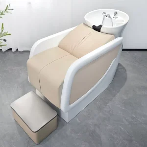 Fashionable Commercial Simplicity Design Hair Salon Fiberglass Shampoo Bed Ceramic Basin Semi Reclining Shampoo Chair for