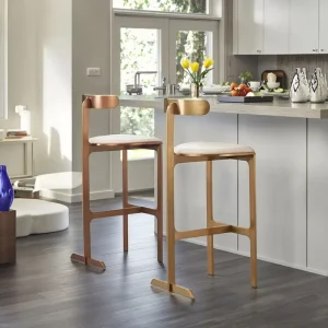 Fashionable Customized Modern Stainless Steel Commercial High Back Bar Stool with Gold Finish for Home Bar Night Club Dining