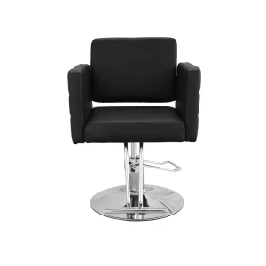 Fashionable Durable Modern Black PU Leather Barber Chair Silver Metal Support Legs Adjustable Rotatable Commercial Salon