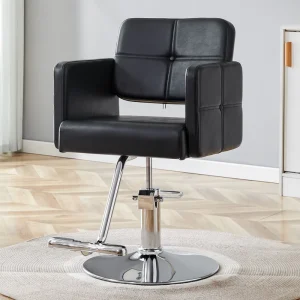 Fashionable Durable Modern Black PU Leather Barber Chair Silver Metal Support Legs Adjustable Rotatable Single Chair Workshop