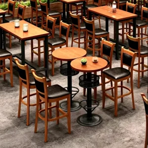 Fashionable Modern Durable Eco Friendly Restaurant Kitchen Square Iron Base Cocktail High Bar Tables Bar Set